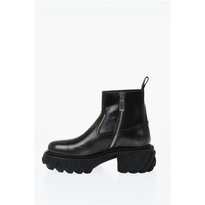 Leather MOTOR Booties With Embossed Chunky Sole