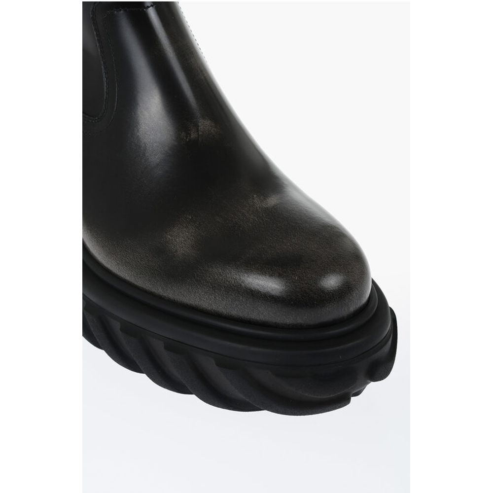 Leather MOTOR Booties With Embossed Chunky Sole