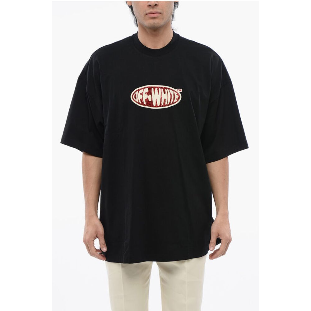 Logoed T-shirt Embelished With Rhinestones