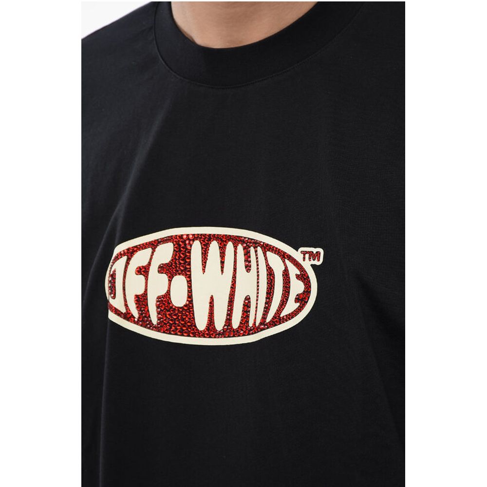 Logoed T-shirt Embelished With Rhinestones