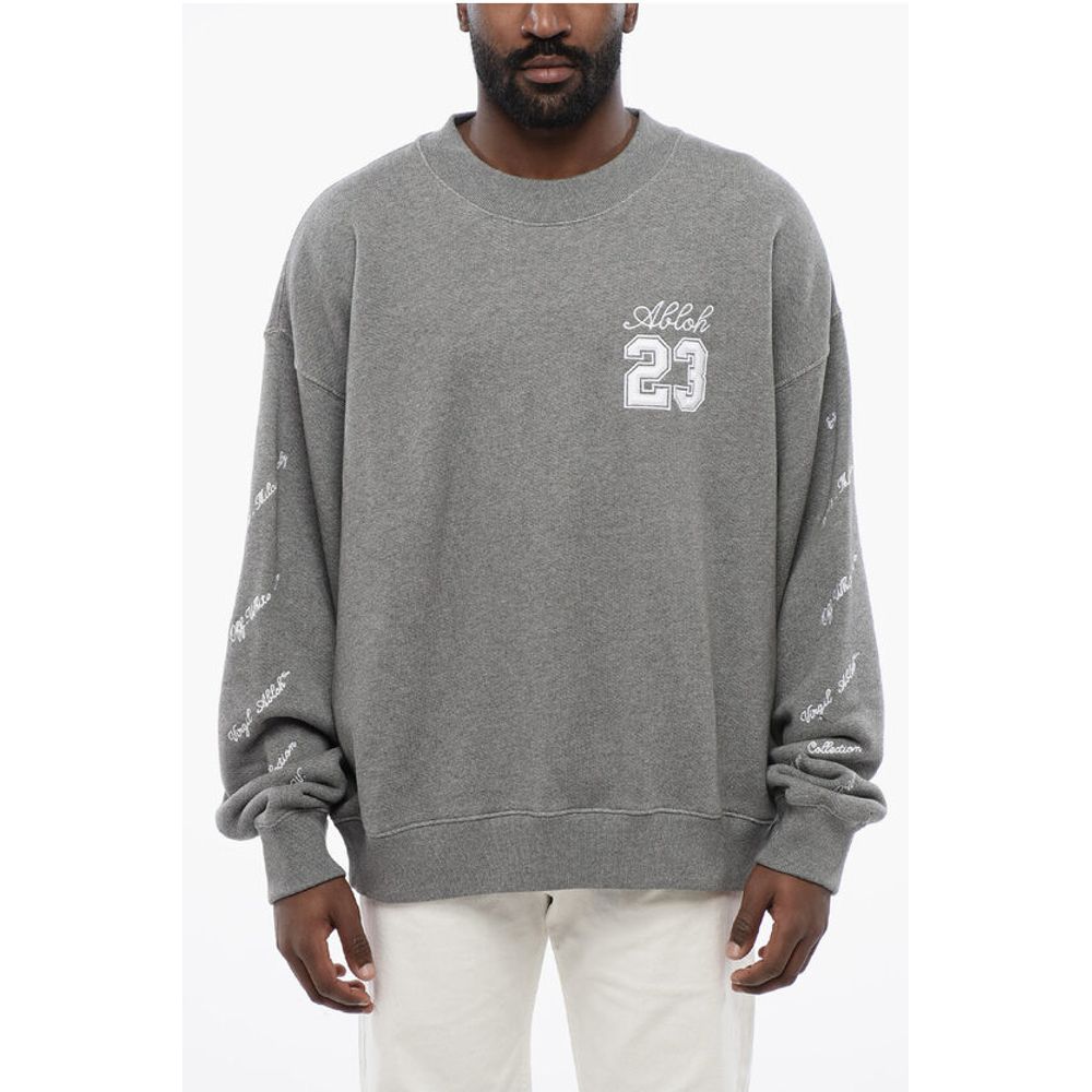 Solid Color Crewneck Sweatshirt with Embroideries