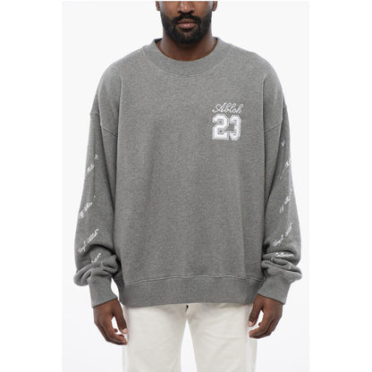Solid Color Crewneck Sweatshirt with Embroideries