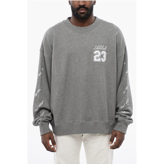 Solid Color Crewneck Sweatshirt with Embroideries