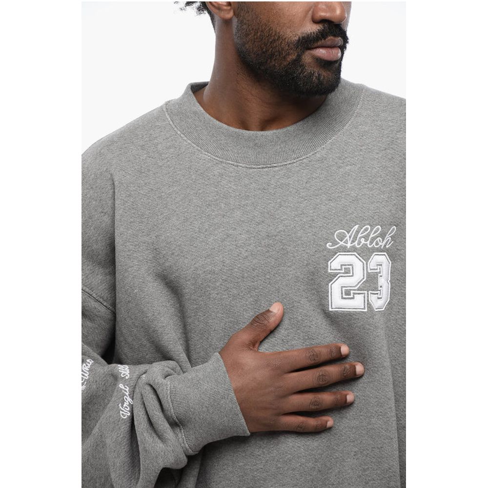 Solid Color Crewneck Sweatshirt with Embroideries