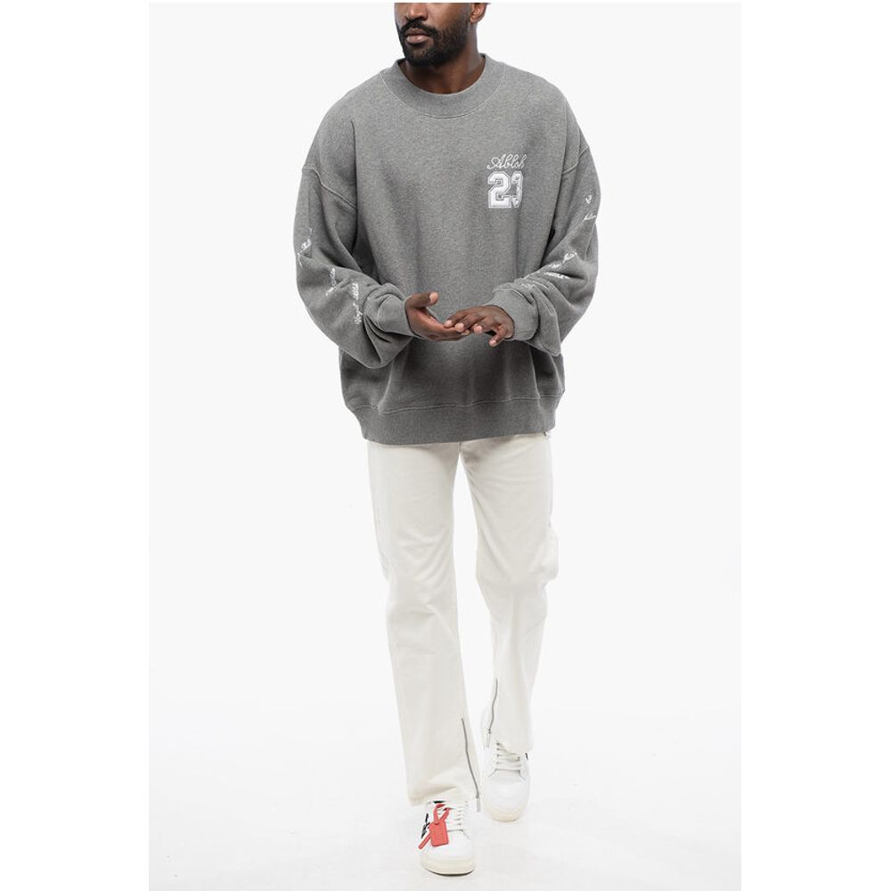 Solid Color Crewneck Sweatshirt with Embroideries