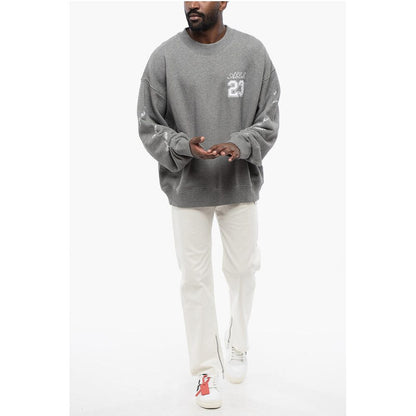 Solid Color Crewneck Sweatshirt with Embroideries