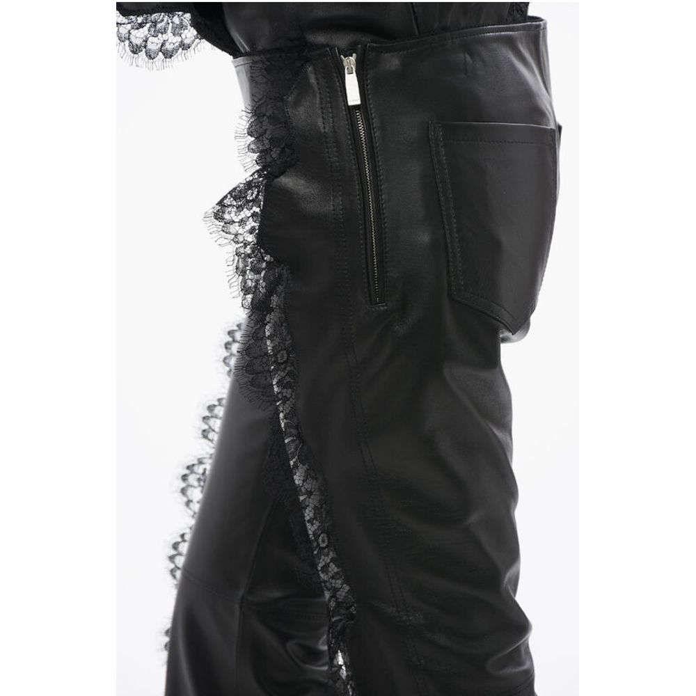 Leather Pants With Lace Trim Details
