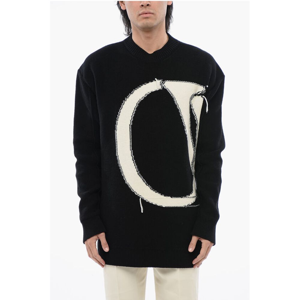 Crewneck Wool Sweater With Maxi Logo Embroidery
