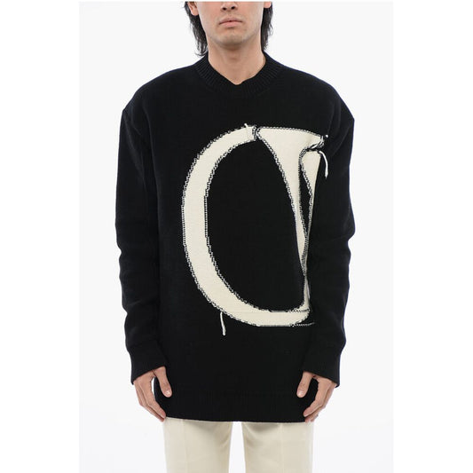 Crewneck Wool Sweater With Maxi Logo Embroidery