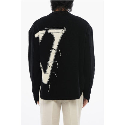 Crewneck Wool Sweater With Maxi Logo Embroidery