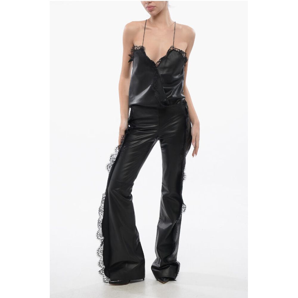Leather Pants With Lace Trim Details