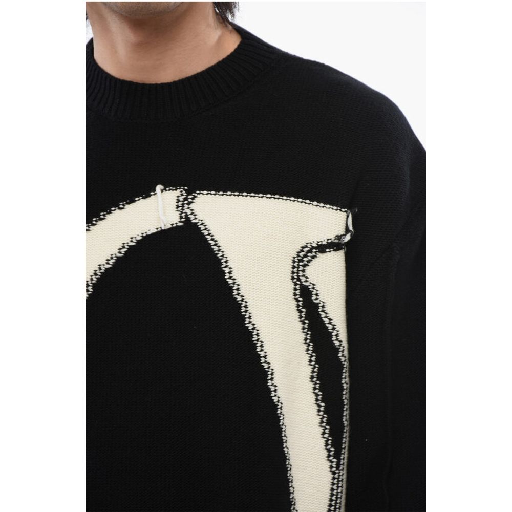 Crewneck Wool Sweater With Maxi Logo Embroidery