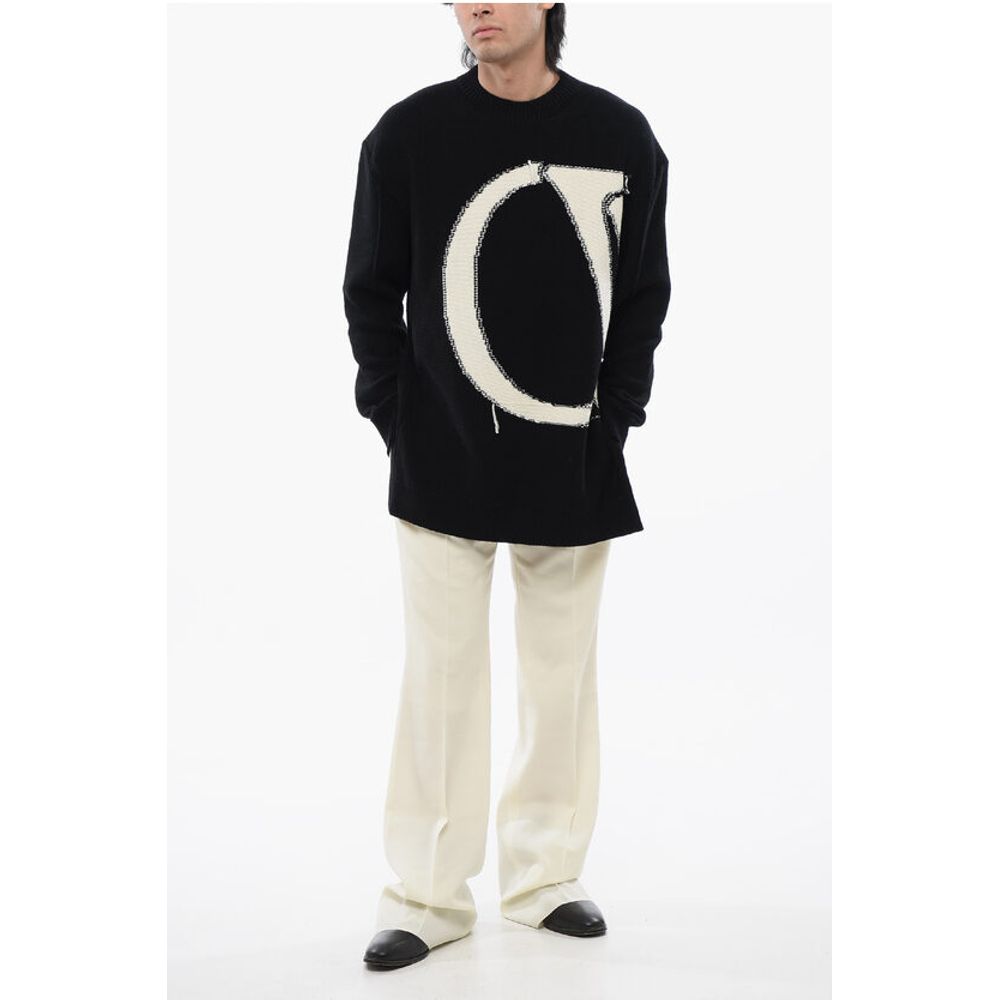 Crewneck Wool Sweater With Maxi Logo Embroidery