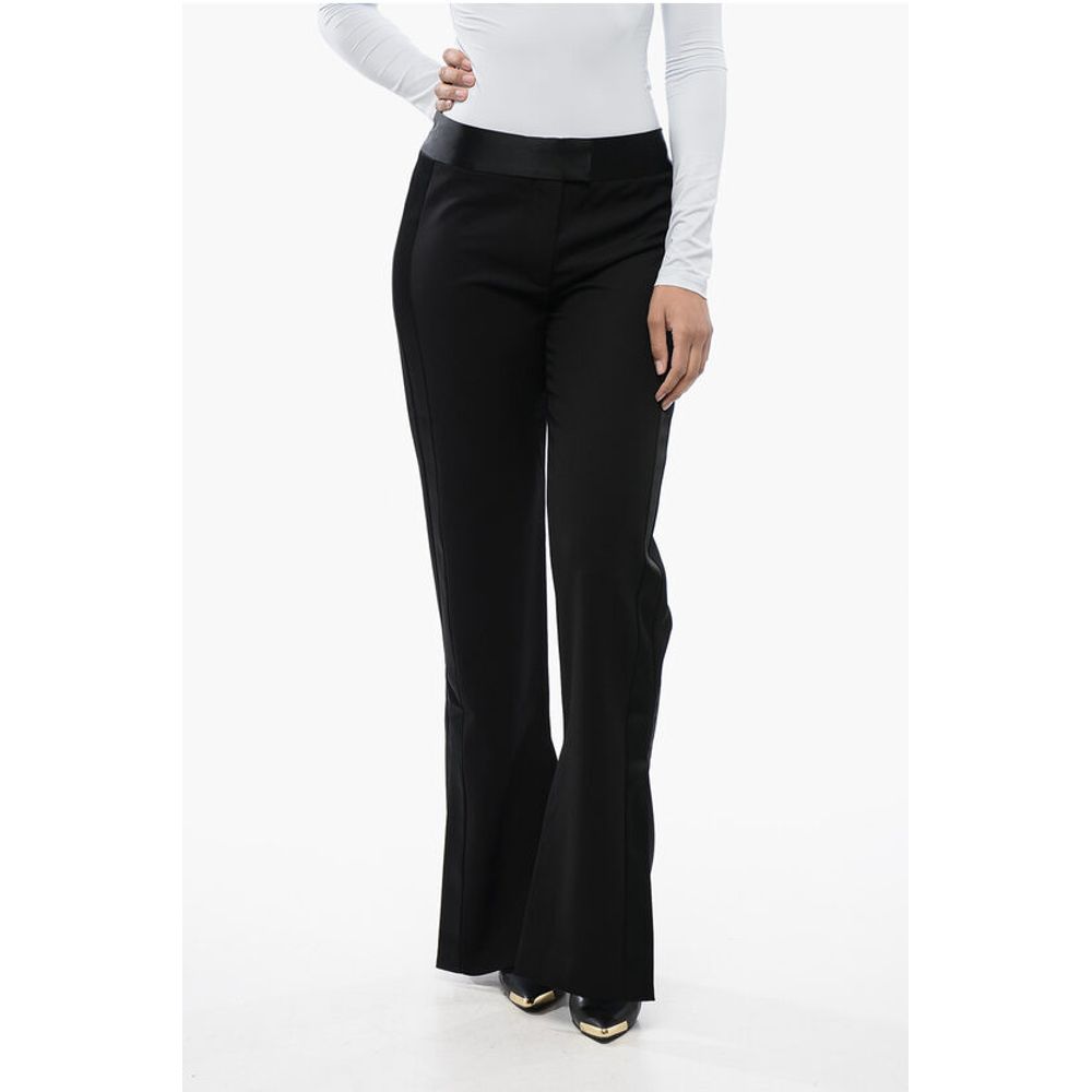 Virgin Wool Pants with Satin Trims and Ankle Slit