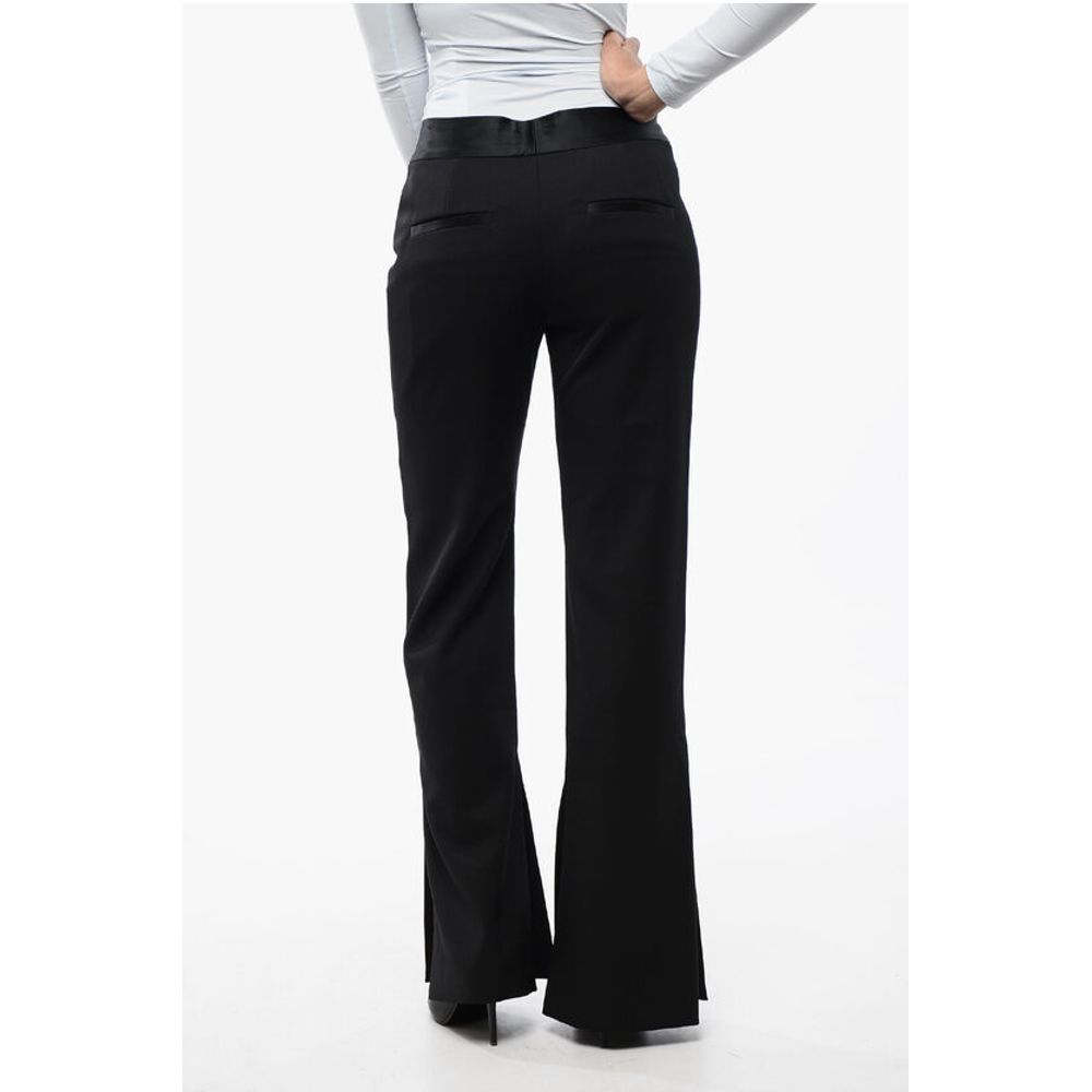 Virgin Wool Pants with Satin Trims and Ankle Slit