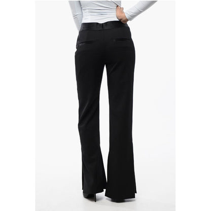 Virgin Wool Pants with Satin Trims and Ankle Slit