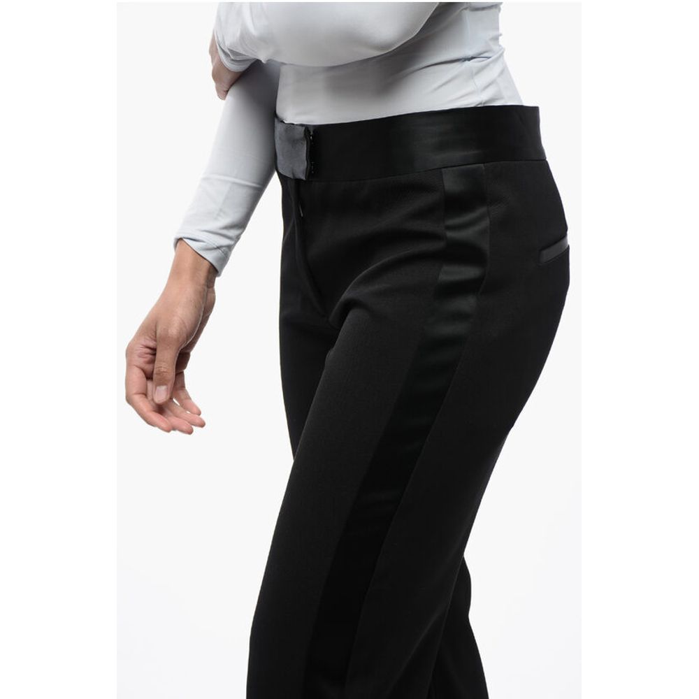 Virgin Wool Pants with Satin Trims and Ankle Slit