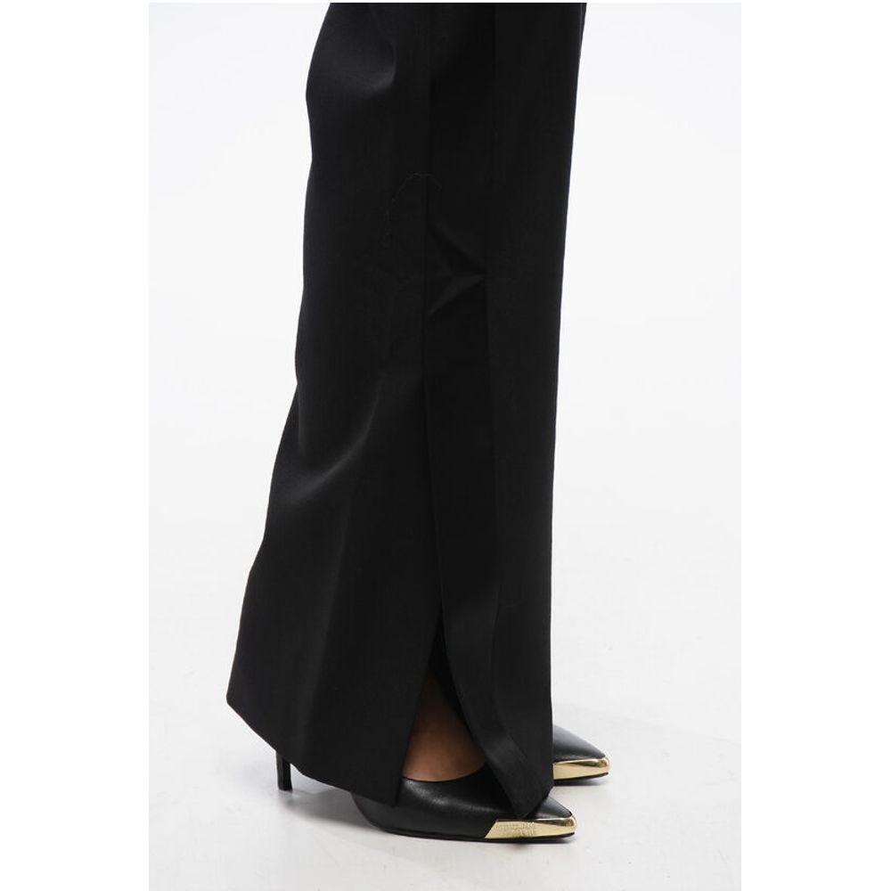 Virgin Wool Pants with Satin Trims and Ankle Slit
