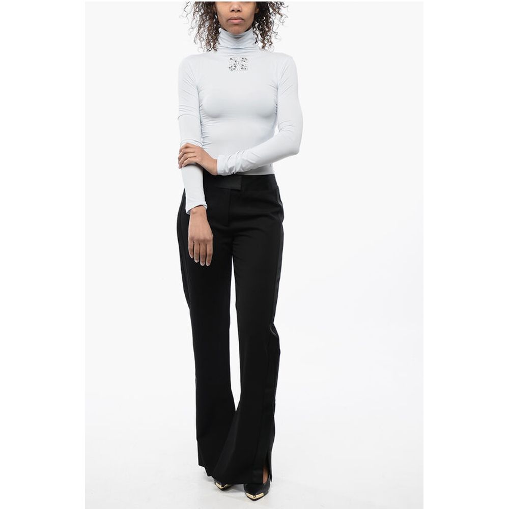 Virgin Wool Pants with Satin Trims and Ankle Slit
