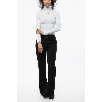 Virgin Wool Pants with Satin Trims and Ankle Slit