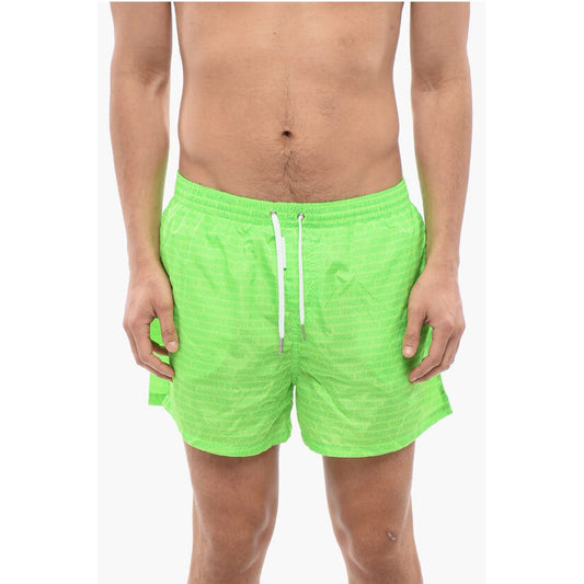 Solid Color Swim Shorts with All-Over Logo