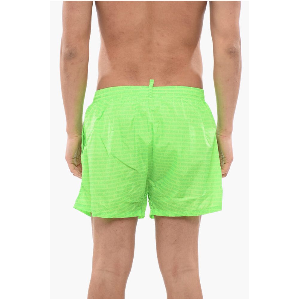 Solid Color Swim Shorts with All-Over Logo