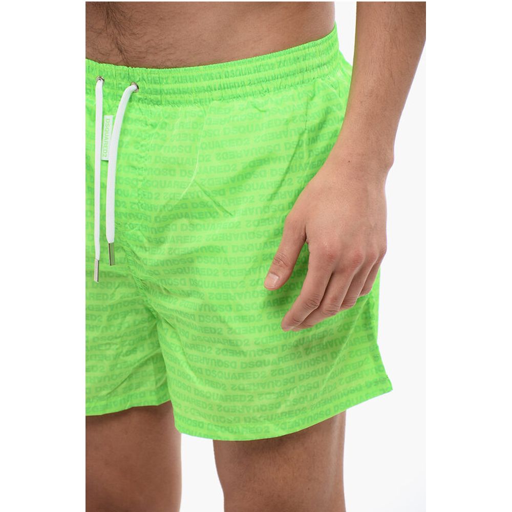 Solid Color Swim Shorts with All-Over Logo