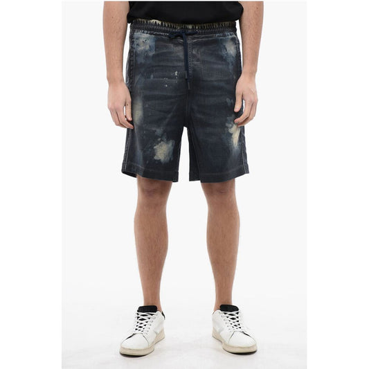 Acid-Wash Effect Coated Track Denim D-BOXY-S Shorts