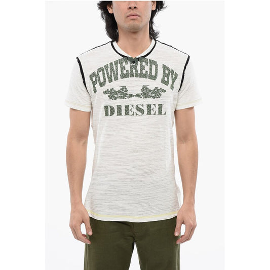 RED TAG Slub Cotton T-DIEGOR-V-RAW T-Shirt with Flocked Prin