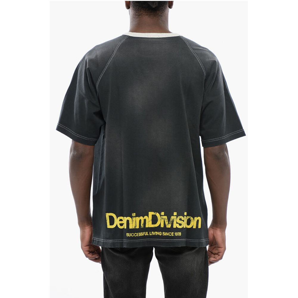 Faded Effect T-ROXT-SLITS Crew-neck T-Shirt with Flocked Log