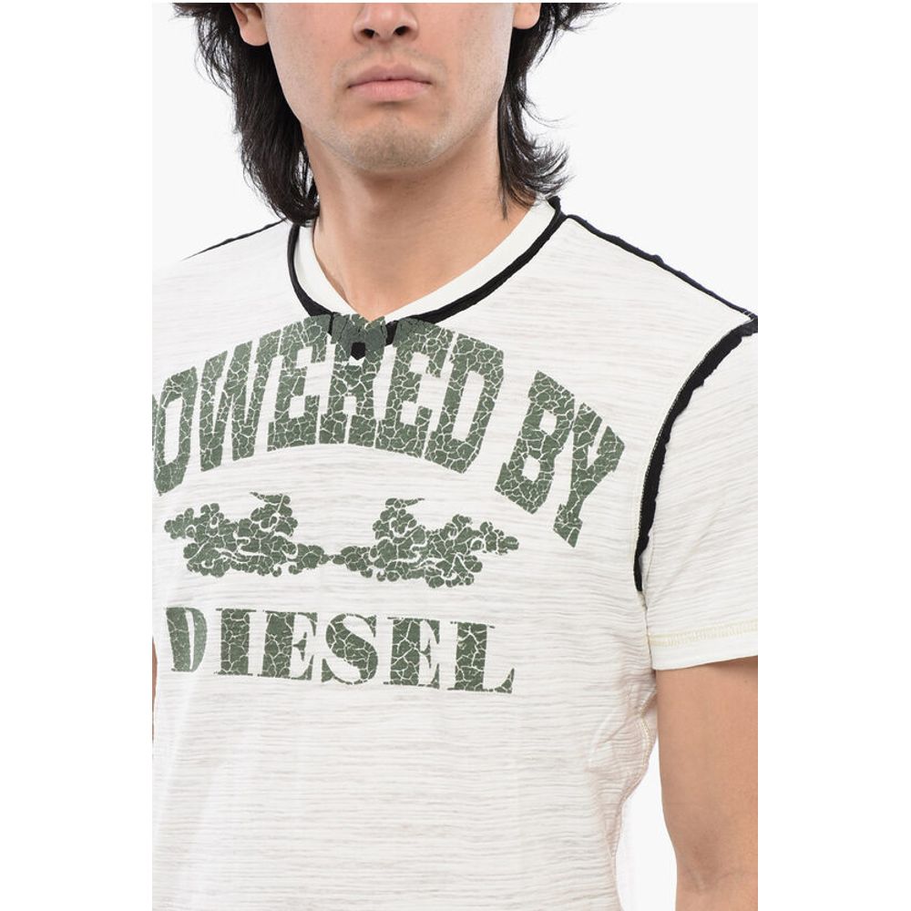 RED TAG Slub Cotton T-DIEGOR-V-RAW T-Shirt with Flocked Prin