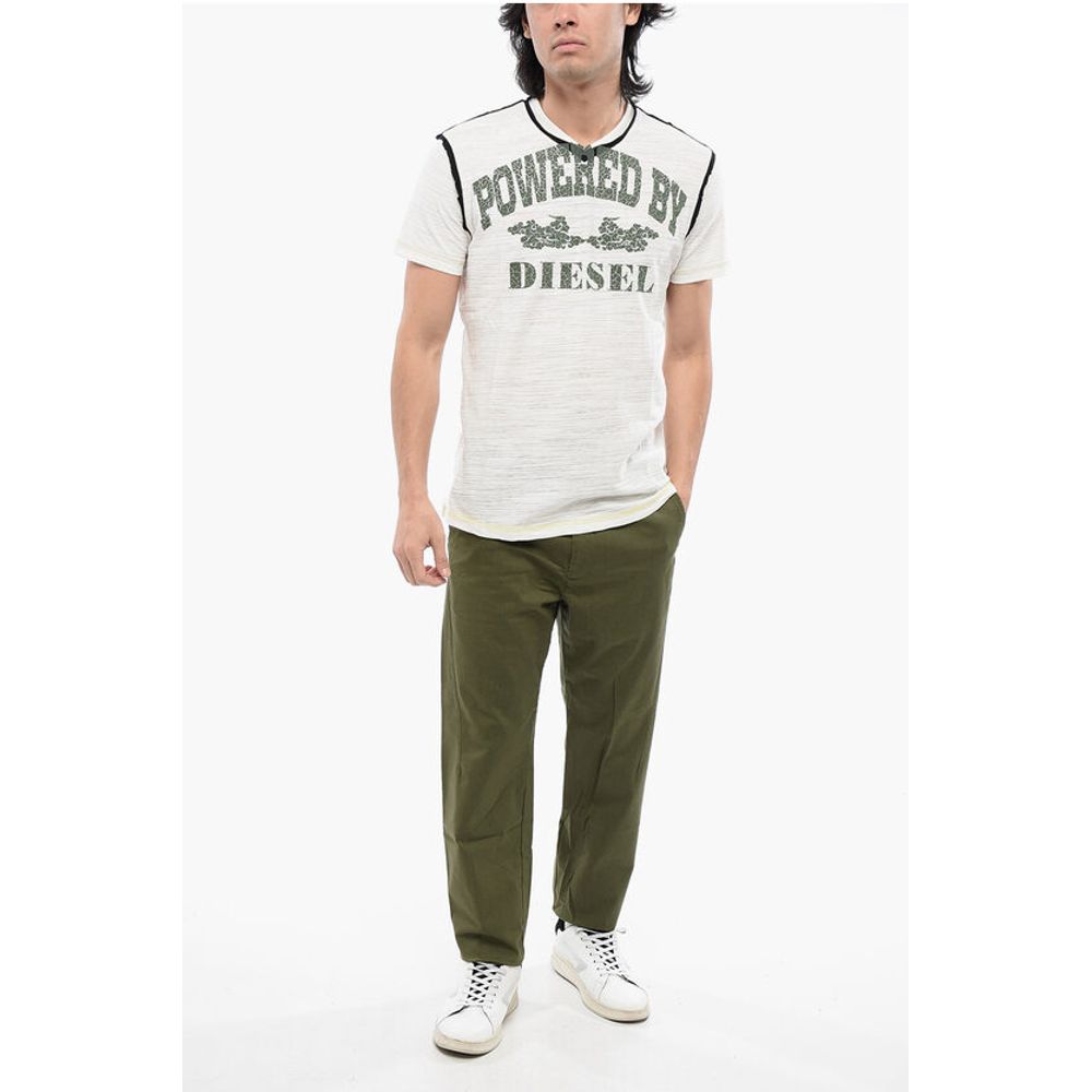 RED TAG Slub Cotton T-DIEGOR-V-RAW T-Shirt with Flocked Prin