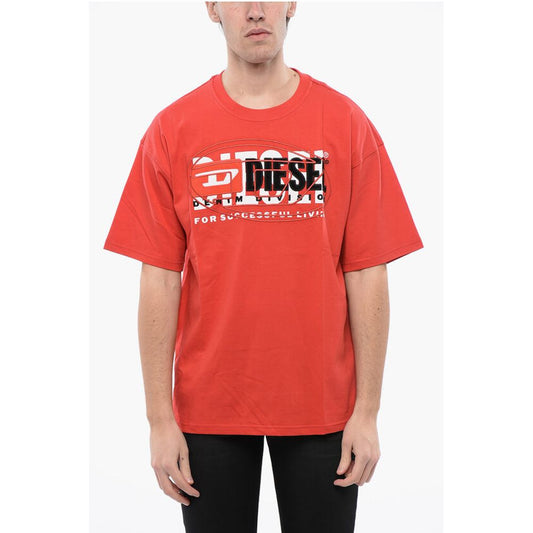 RED TAG Solid Color T-BOXT Crew-neck T-Shirt with Embroidere