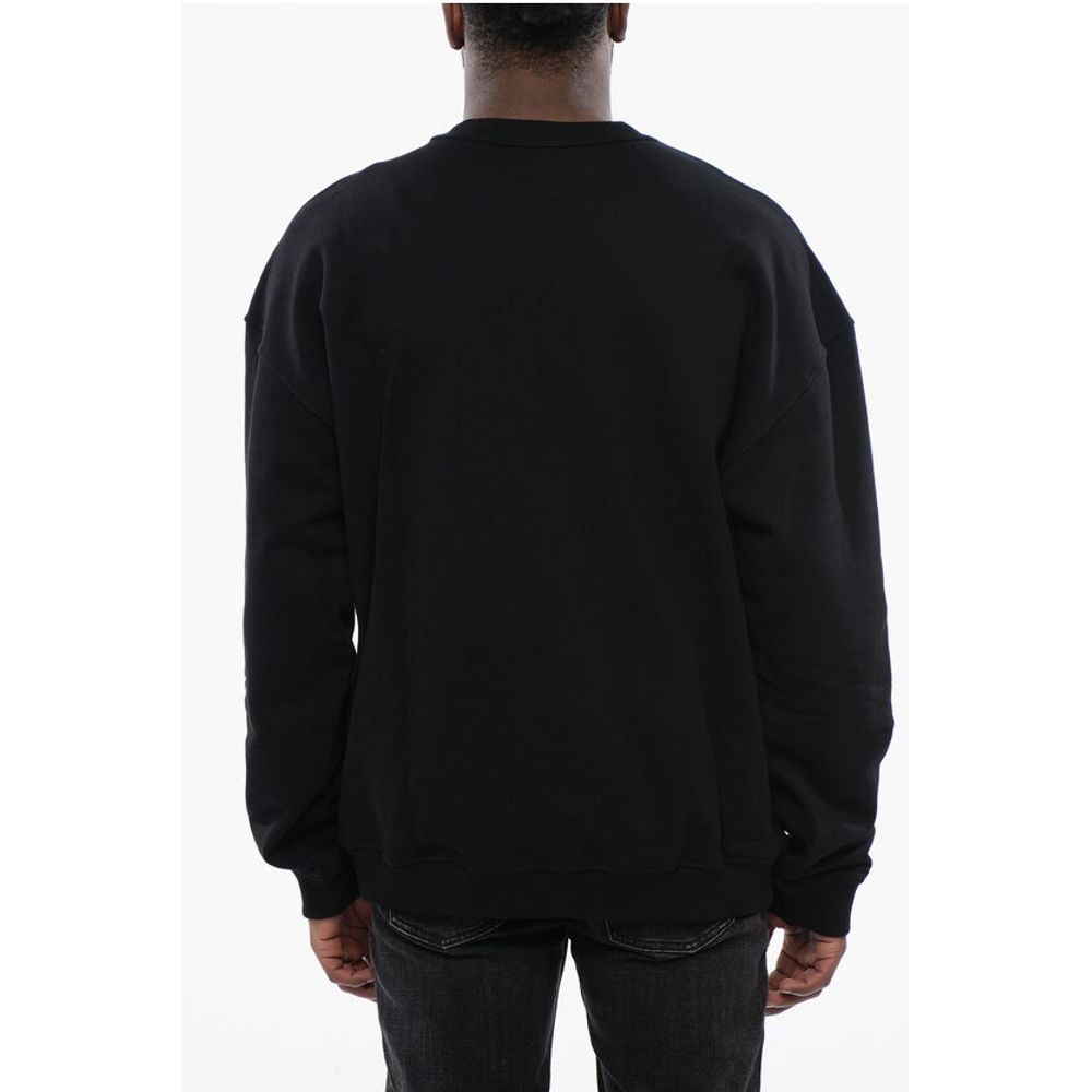 Solid Color S-NABEL-M Crew-neck Sweatshirt with Cracked Effe