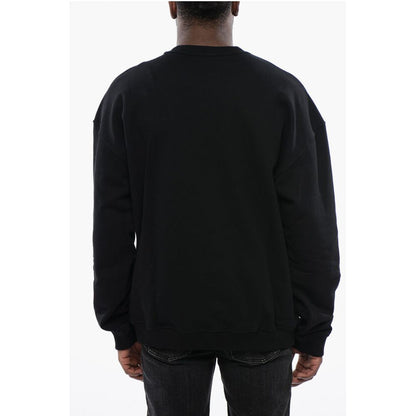 Solid Color S-NABEL-M Crew-neck Sweatshirt with Cracked Effe