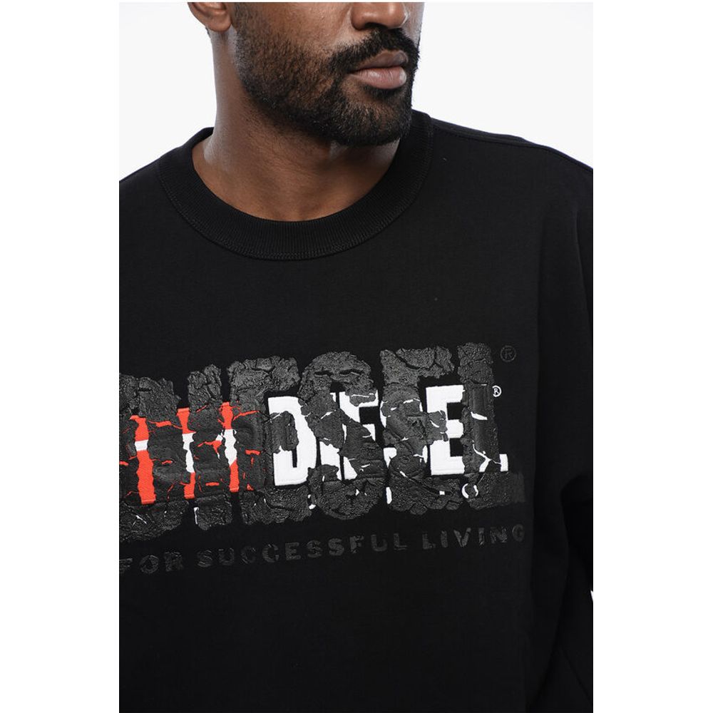 Solid Color S-NABEL-M Crew-neck Sweatshirt with Cracked Effe