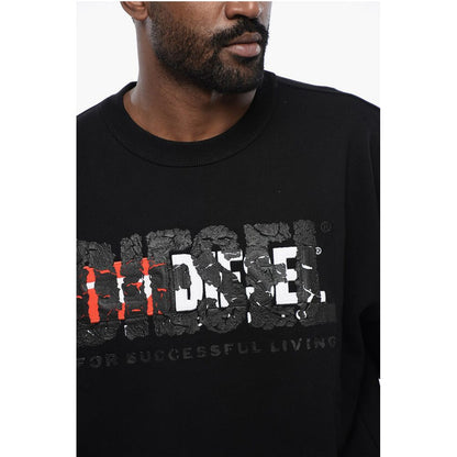 Solid Color S-NABEL-M Crew-neck Sweatshirt with Cracked Effe