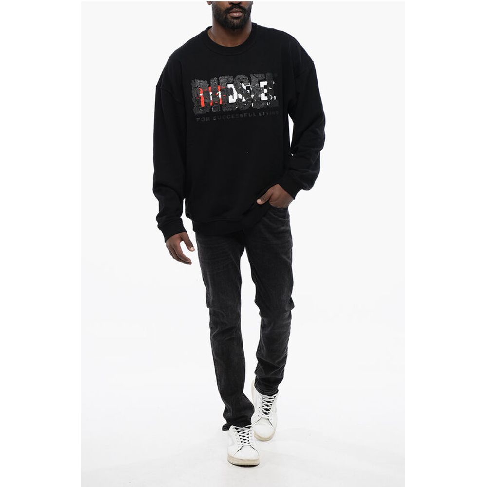 Solid Color S-NABEL-M Crew-neck Sweatshirt with Cracked Effe