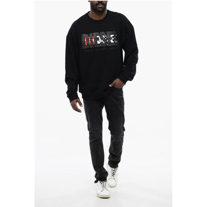 Solid Color S-NABEL-M Crew-neck Sweatshirt with Cracked Effe