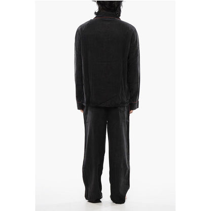 Faded Effect Solid Color UMSET-LOOMY Long Pyjamas Set with C