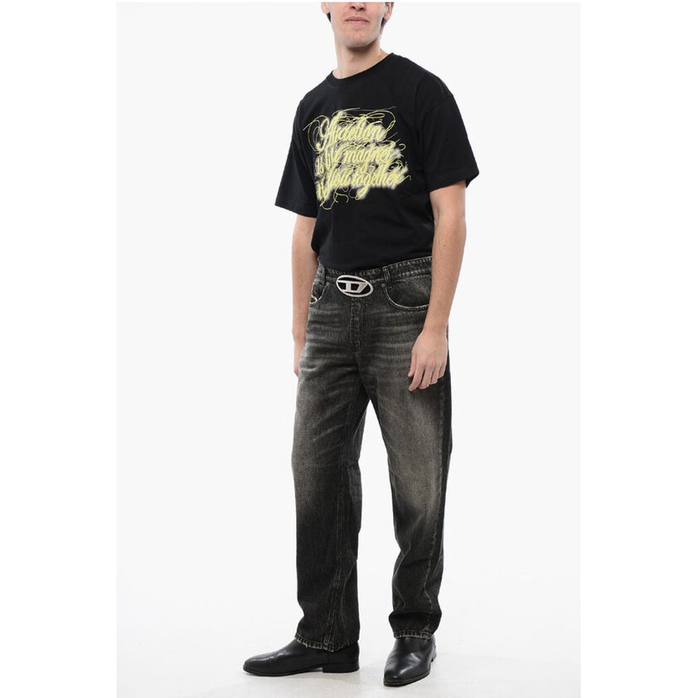 Dark Washed 2010 D-MACS-S2 Loose Fit Jeans with Cut-Out Logo