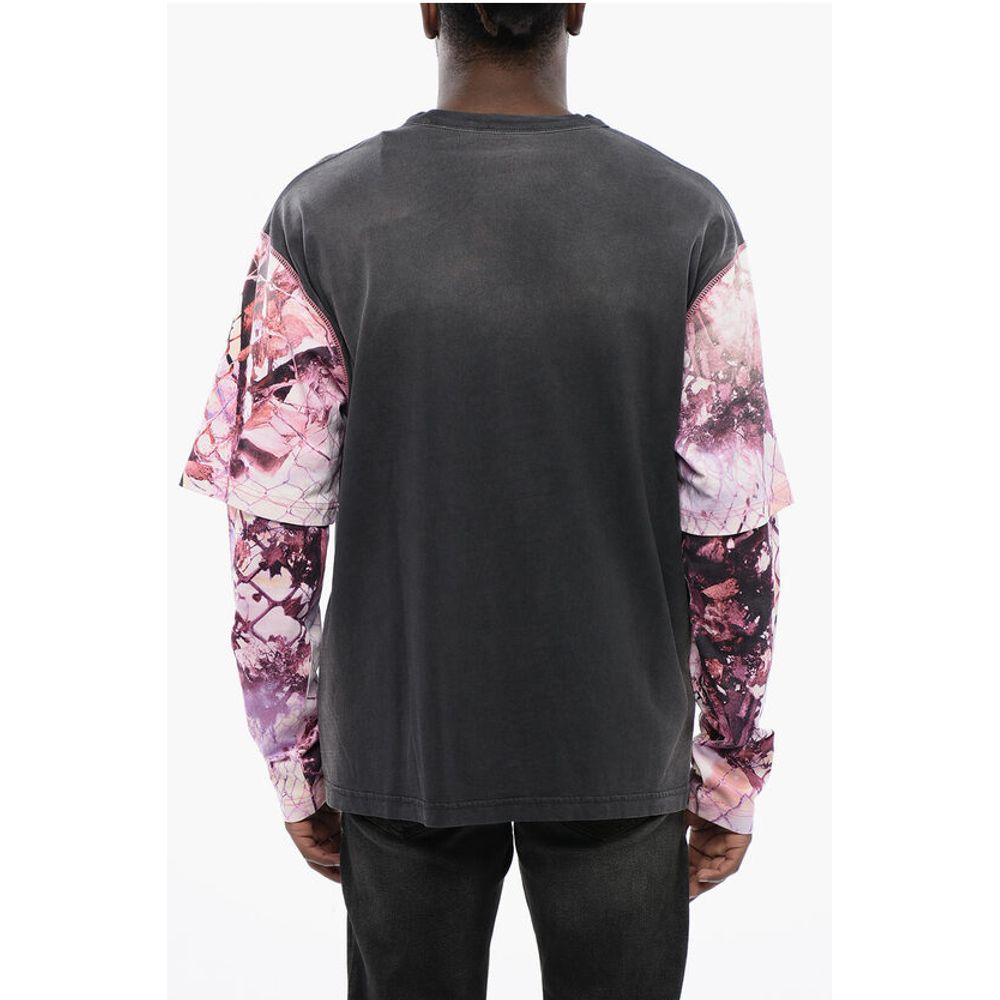 Oversized T-WESHER-N5 T-Shirt with Patterned Double-Layer Sl