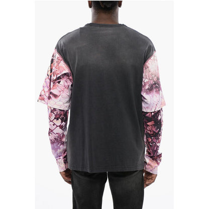 Oversized T-WESHER-N5 T-Shirt with Patterned Double-Layer Sl