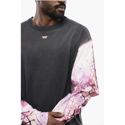 Oversized T-WESHER-N5 T-Shirt with Patterned Double-Layer Sl