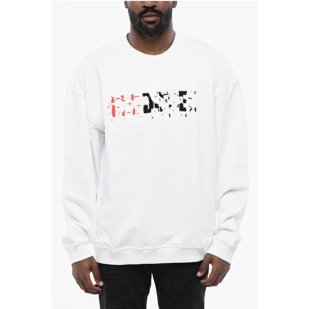 Solid Color S-NABEL-M Crew-neck Sweatshirt with Cracked Effe