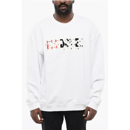 Solid Color S-NABEL-M Crew-neck Sweatshirt with Cracked Effe
