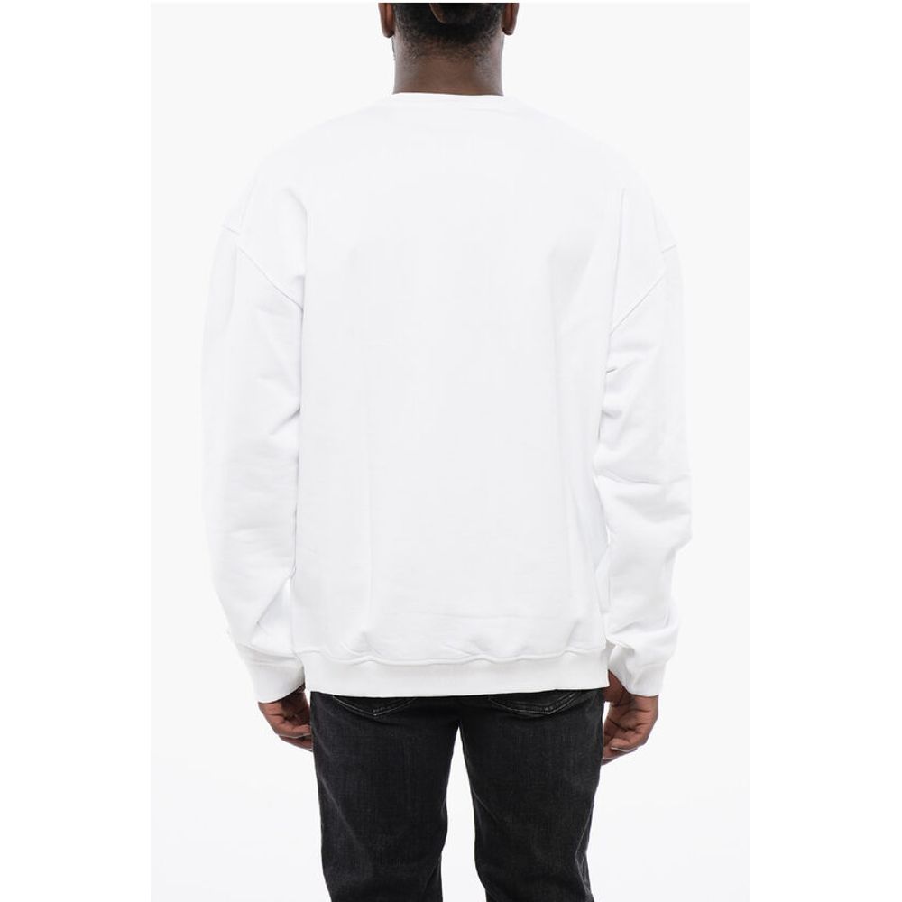 Solid Color S-NABEL-M Crew-neck Sweatshirt with Cracked Effe