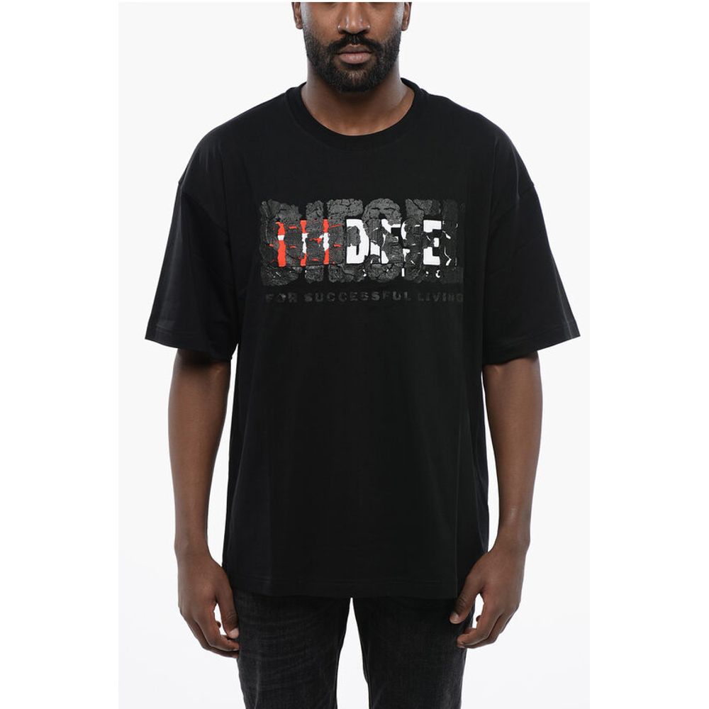 Solid Color T-NABEL-M1 Crew-neck T-Shirt with Cracked Effect