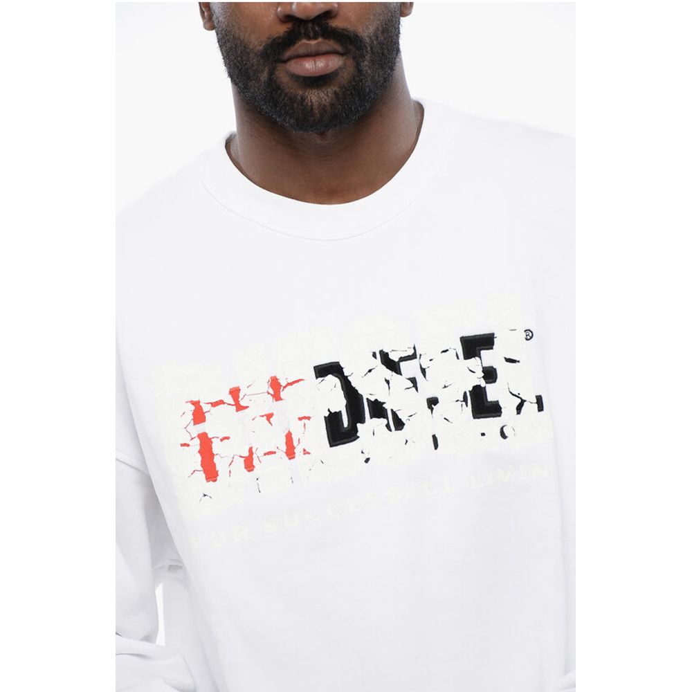 Solid Color S-NABEL-M Crew-neck Sweatshirt with Cracked Effe