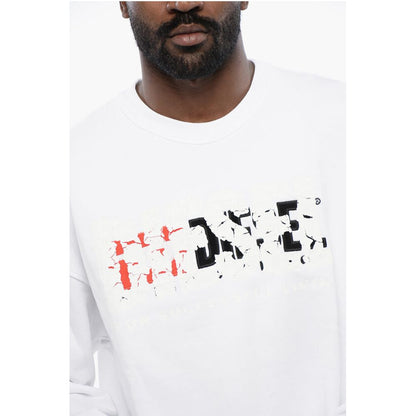 Solid Color S-NABEL-M Crew-neck Sweatshirt with Cracked Effe
